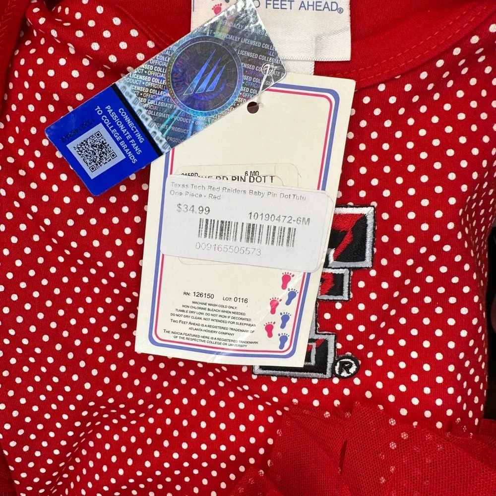 NWT Two Feet Ahead Texas Tech Red Raiders Baby Pin Dot Tutu One Piece Red 6M